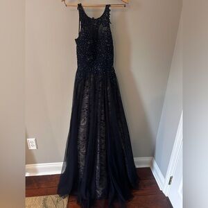 *NWT* XSCAPE Blue Lace and Jeweled Prom Dress-Size 4